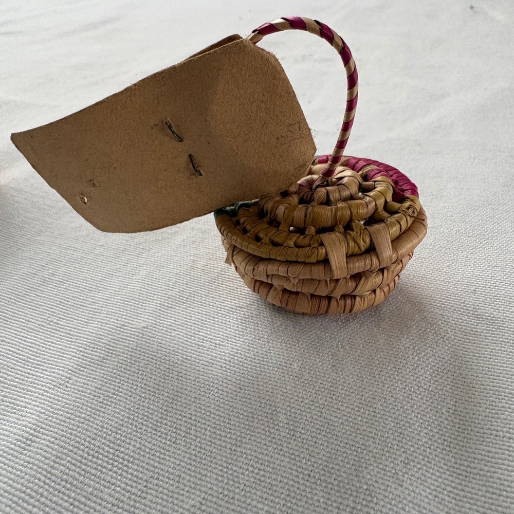 Vintage Native Arts Toluca Mexico Miniature Woven Baskets Set of 2 Coiled Straw - Picture 3 of 7